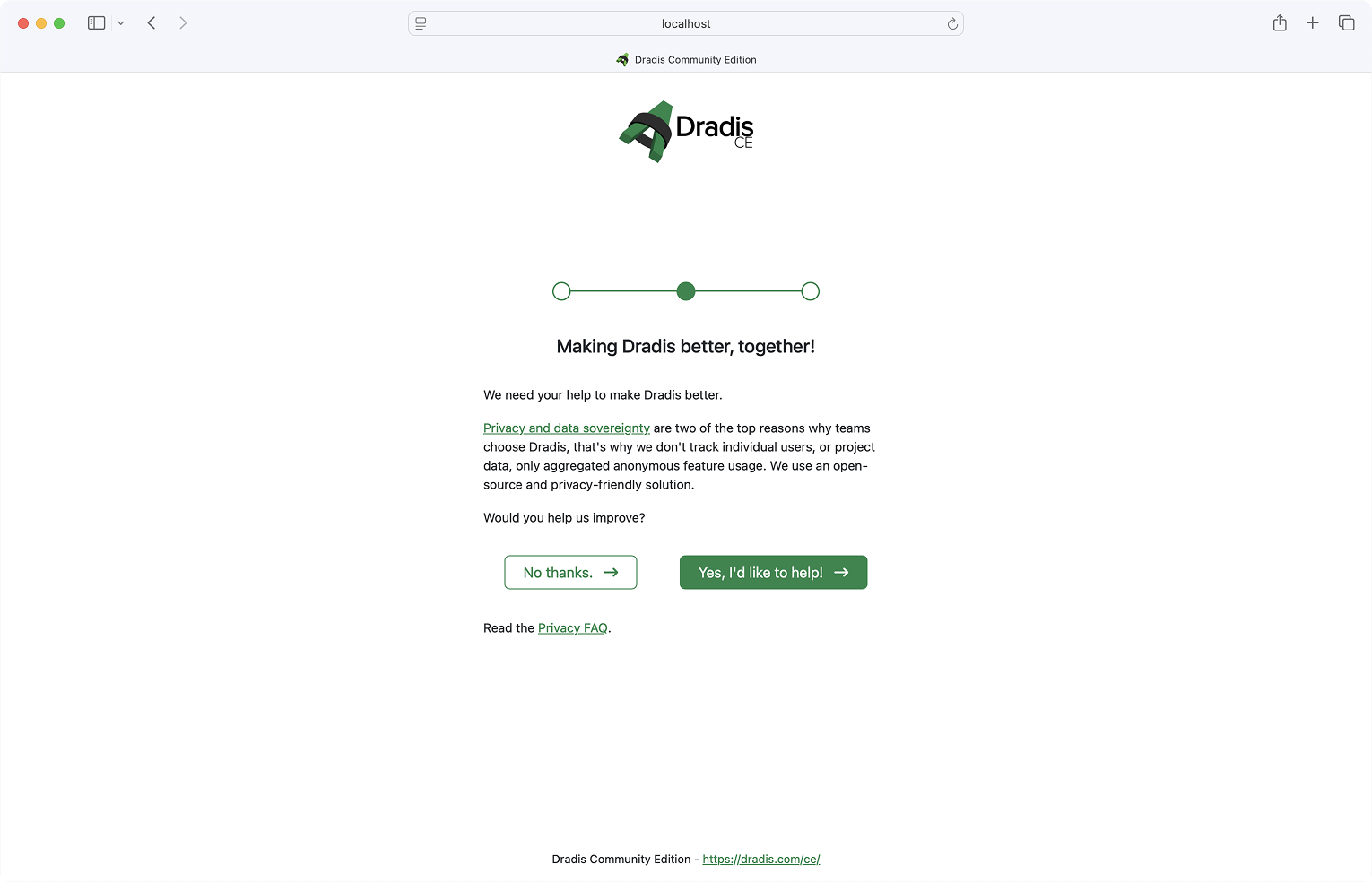 Choose to share aggregated anonymous feature usage with Dradis