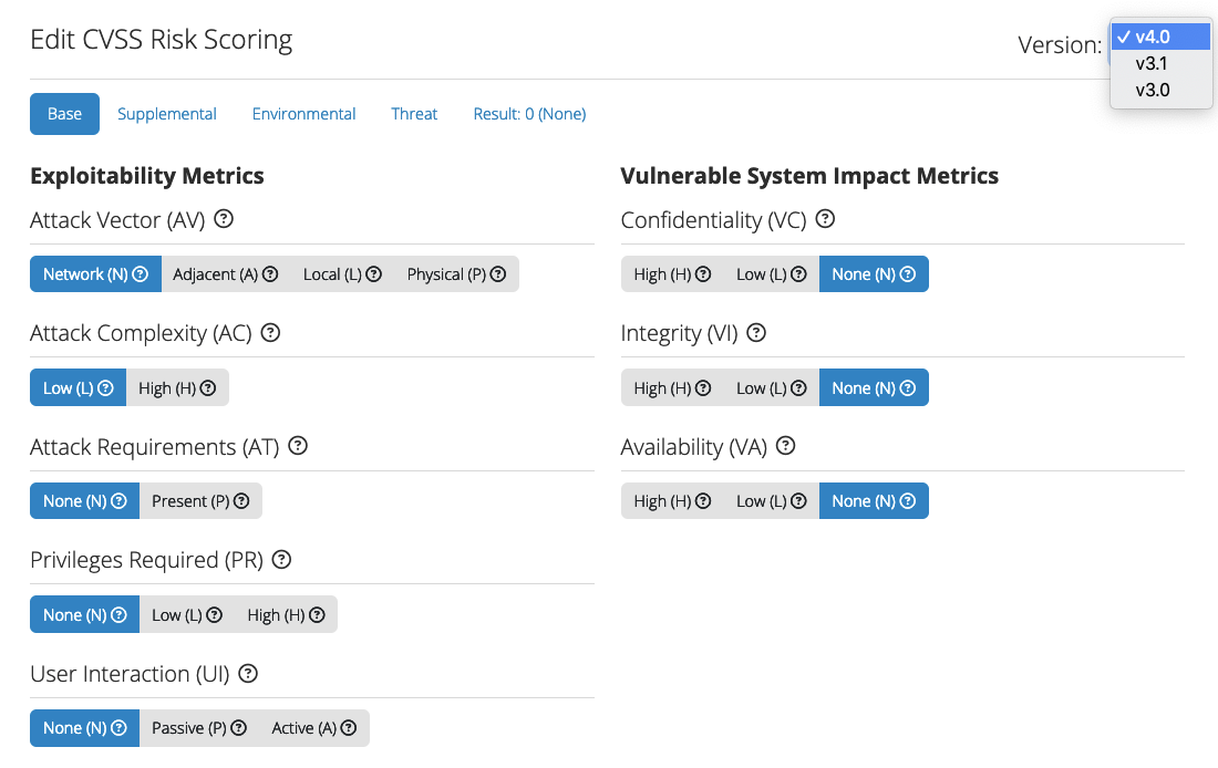 Screenshot of CVSSv4 calculator