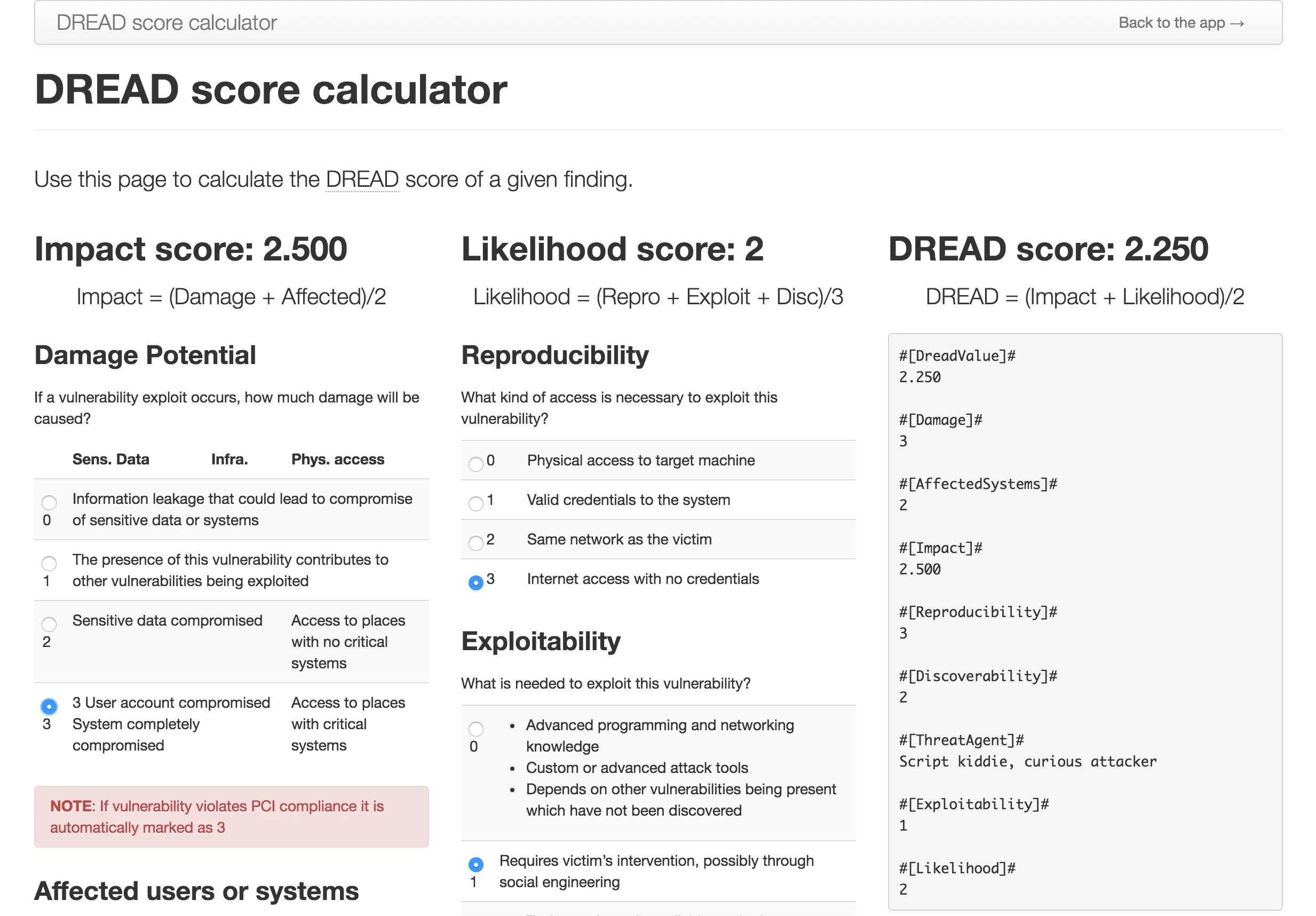 Dradis DREAD calculator editor instance-wide mode