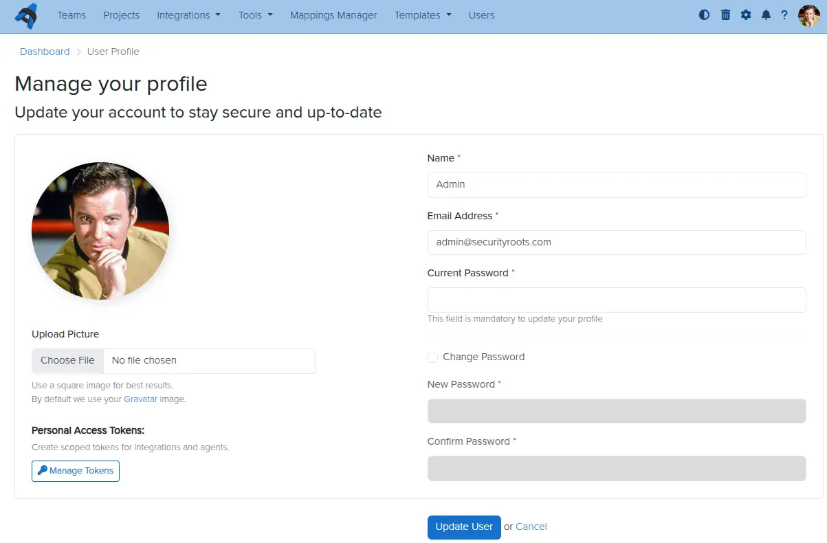 Screenshot of the Dradis user profile view