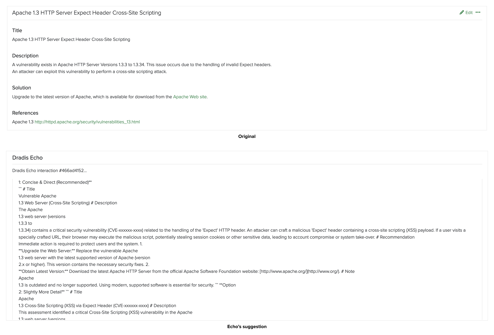 Before and after comparison of finding text enhanced by Echo