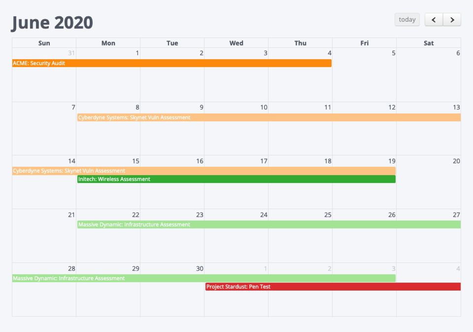 Screenshot of Project Scheduler month view
