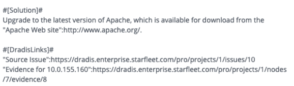Screenshot of linked Dradis issues in a ticket