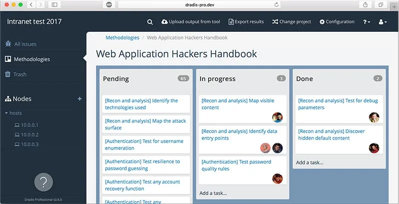 Screenshot of methodologies board