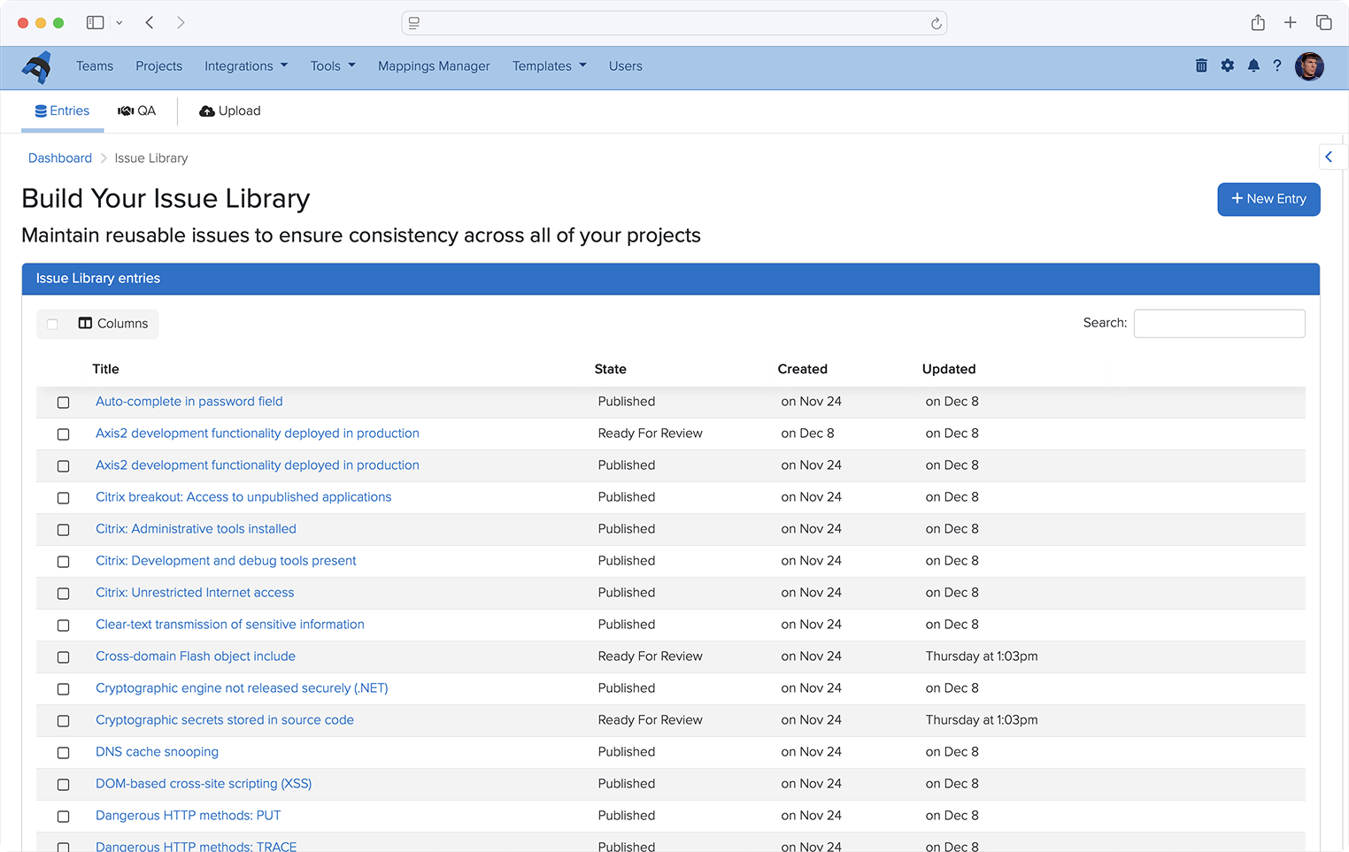 Screenshot of Issue Library