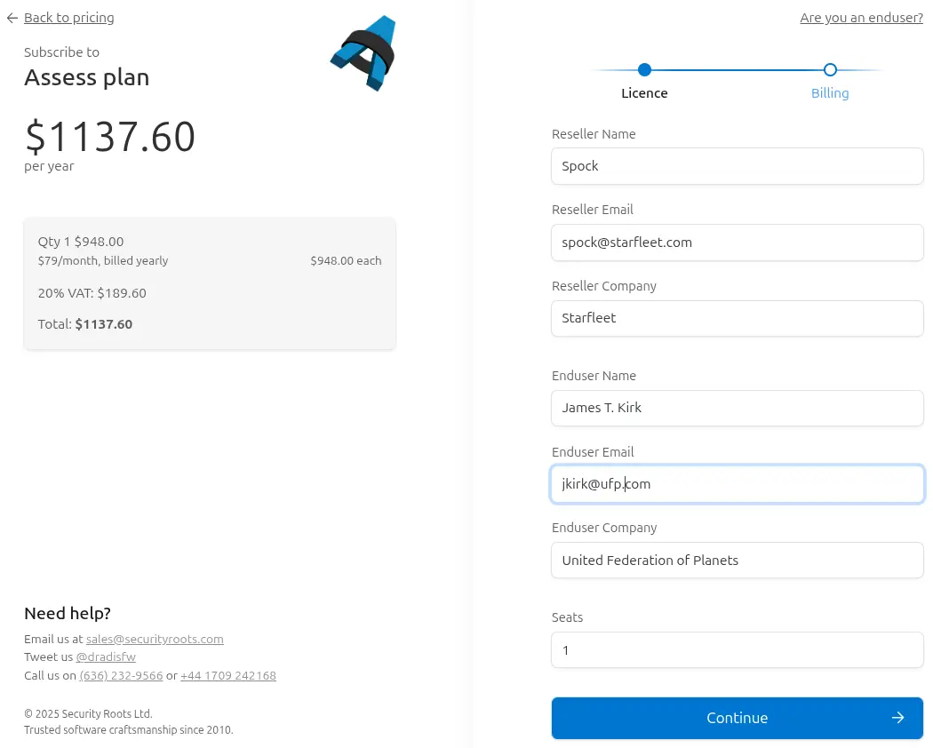 Resellers form screenshot